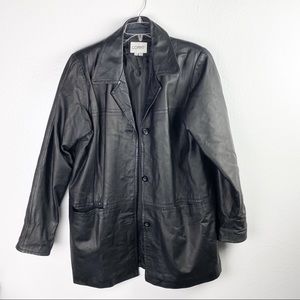 COMINT Black 100% Genuine Leather Lined Trench Coat, Size Large